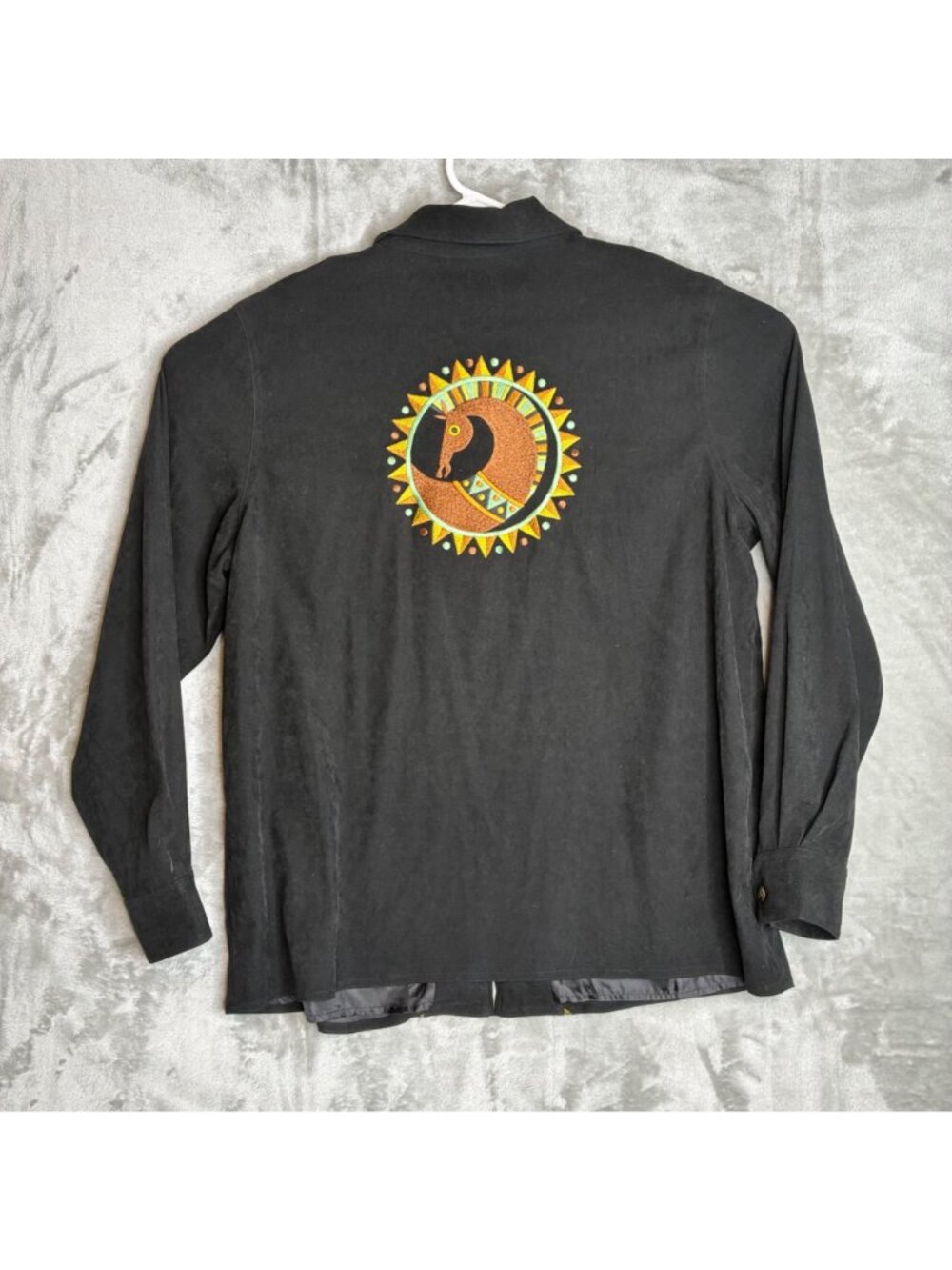 Bob Mackie Wearable Art Black Embroidered Zip Front Shirt With Horse Design 1X - Picture 3 of 7